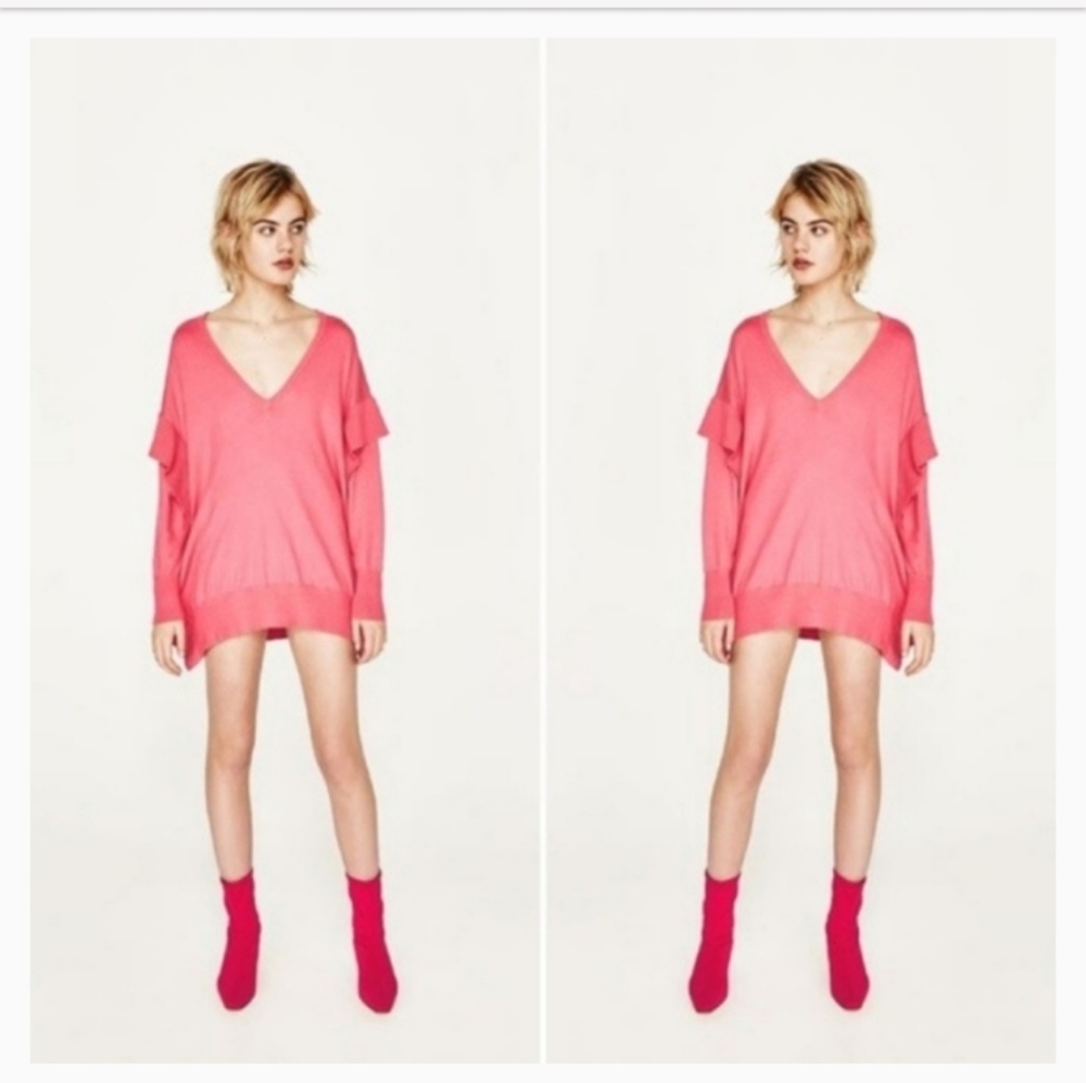 NWT Zara Pink Ruffle Sweater - Picture 3 of 7